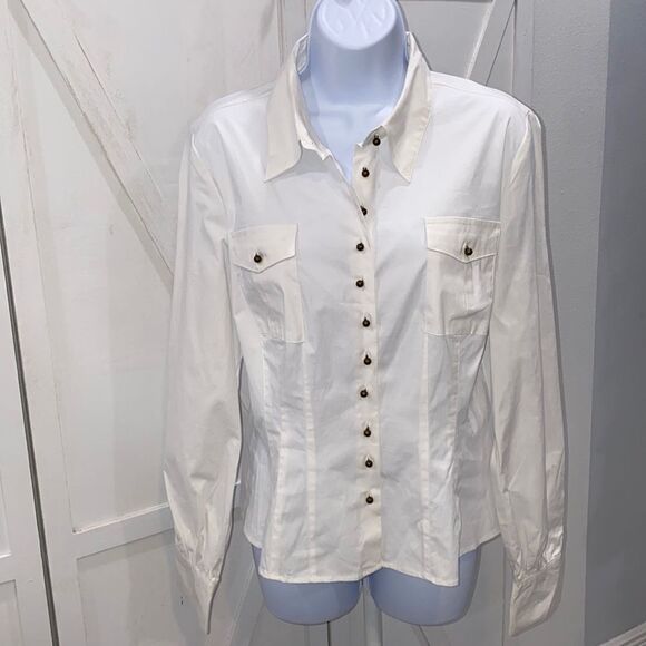 Cami By Newport News White Button Down Blouse Size 14 - Picture 1 of 8